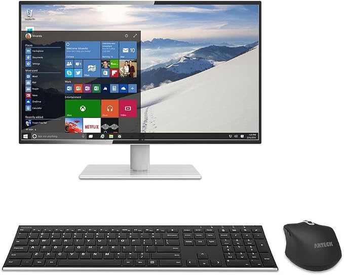 Arteck 2.4G Wireless Keyboard and Mouse Combo Stainless Full Size Keyboard and Ergonomic Mouse with Side Buttons for Computer Desktop PC Laptop and Windows 11/10/8/7 Build in Rechargeable Battery