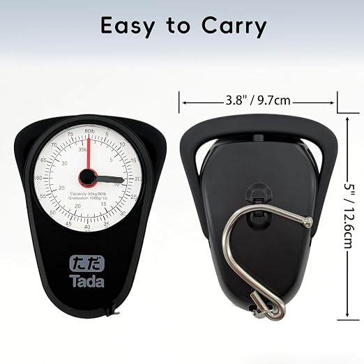 Tada 80lb/35kg Analog Fish Scale with 39-Inch Tape Measure | Manual Scale for Fishing, Farm, Luggage with Memory Pointer, No Battery Needed