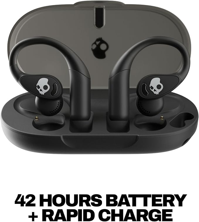 Skullcandy Push 540 Open Wireless Open-Ear Bluetooth Earbuds, Headphones, Sweat and Water Resistant, 42 Hours Battery, Detachable Neckband, Secure Fit, Microphone for iPhone Android - True Black