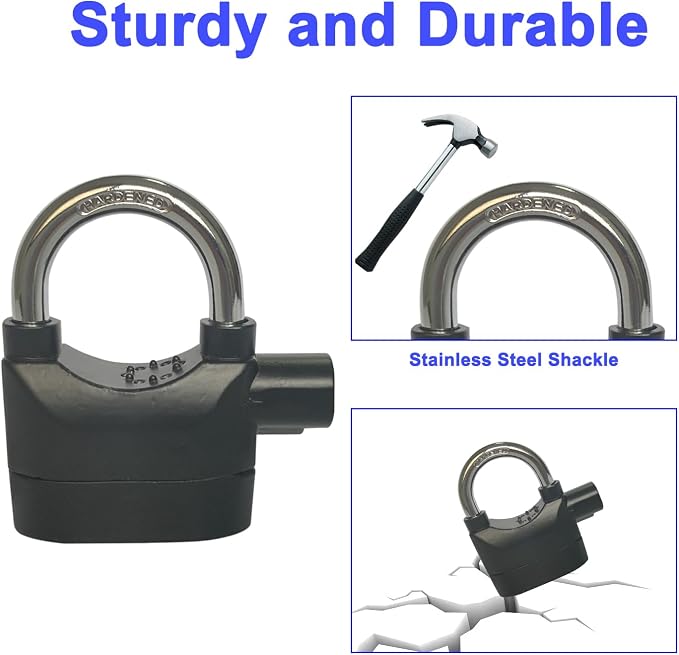 Alarm Lock 110dba Universal Security Alarm Lock System Anti-Theft for Door Motor Bicycle Padlock with 3 Keys (2PCS)