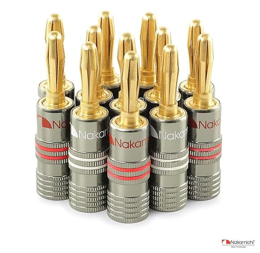 Nakamichi Ultimate Series 24K Gold Plated Beryllium Red Copper Banana Plug 12-18 AWG Gauge Size 4mm Connector for Speakers Wire Amplifiers Hi-Fi Sound Systems (36 Pcs (18-Pairs), Banana Plugs)