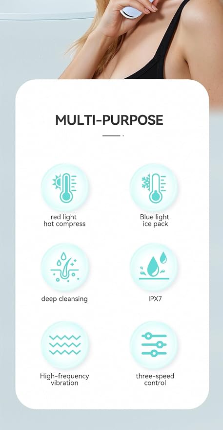 Silicone Facial Cleansing Brush with Heating & Vibration – Rechargeable Face Cleansing Device with Soft Silicone Bristles for Daily Skincare Routine