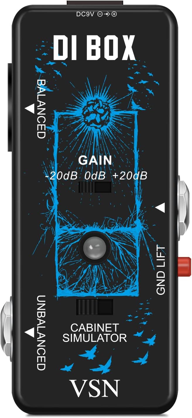 VSN High Performance Passive DI Box Unit Hum Eliminator 1/4 instrument Direct Box to Balanced and Unbalanced XLR Mini Size Ture Bypass