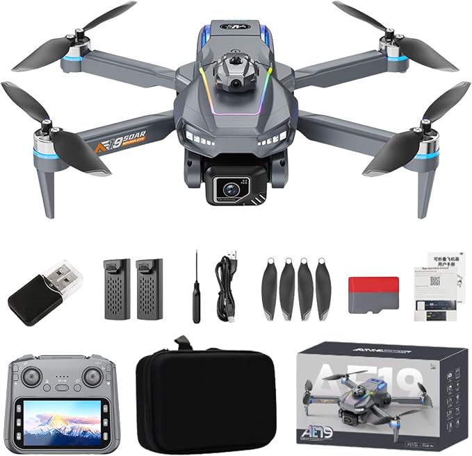 Drone with HD Camera for Adults, Foldable RC Drone with 4.3 Inch Screen on Controller, Brushless Motor, 5-Way Infrared Obstacle Avoidance, Electric Adjustable HD Camera, Optical Flow Positioning, Headless Mode, 360° Flip, Under 250g Lightweight Portabl...