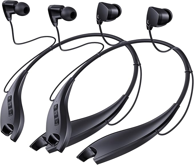 Neckband Bluetooth Headphones, Around The Neck Headphones 24H+ Playtime, Bluetooth Headsets with Call Vibration, Shark Jaw Design Wireless Earbuds+Noise Isolation/Mic/IPX7 Waterproof, 2 Pack
