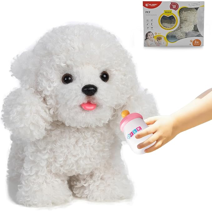 CU-MATE 12" Electric Plush Poodle Dog Toys, Electronic Stuffed Animal Dog Toy, Interactive Wuffy Robot Puppy, Walking, Talking, Barking & Wagging Tail, Gifts for Boys and Girls