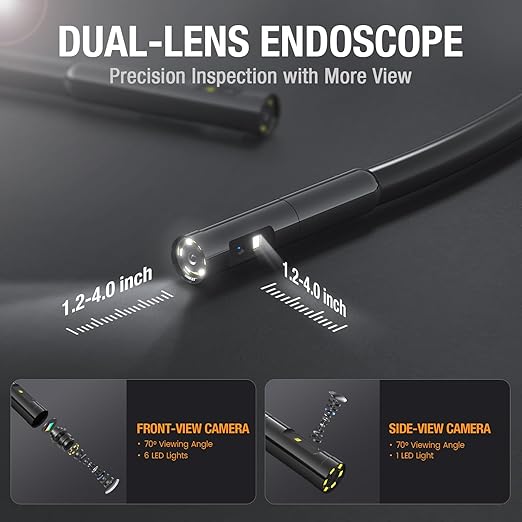 Dual Lens Endoscope Camera with Light, Teslong 4.5" HD Snake Borescope Inspection Camera, Automotive Scope Cam with Flexible Cable, Home Waterproof Fiber Optic for Sewer Drain Pipe (16.5FT)