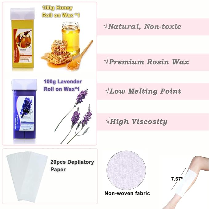 Wax Warmer Kit for Hair Removal, Double Depilatory Wax Heater with Heater Base for Hair leg, Armpit, Bikini
