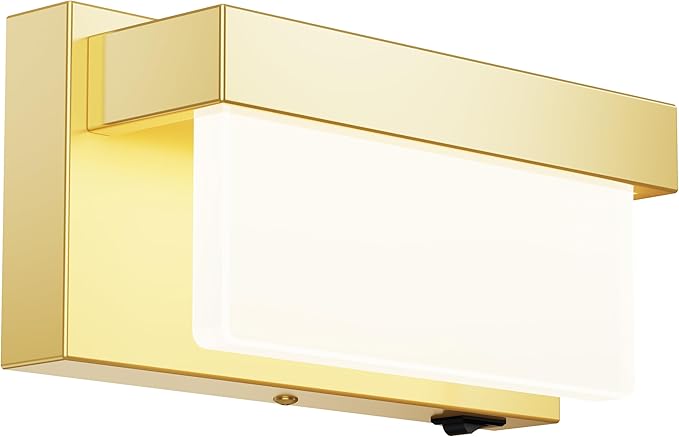 Wall Sconce Gold Wall Light with On/Off Switch 8 inch LED Wall Lamp Acrylic Lampshade 4000K Sconce Wall Lighting