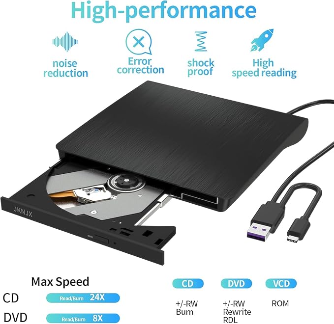 External CD DVD Drive,USB 3.0 and Type-C CD DVD Disc Reader Writer Burner Player,Slim and Portable CD DVD +/-RW Optical Drive for PC Laptop Desktop MacBook Mac Windows 7/8.1/10/11 Linux OS Apple