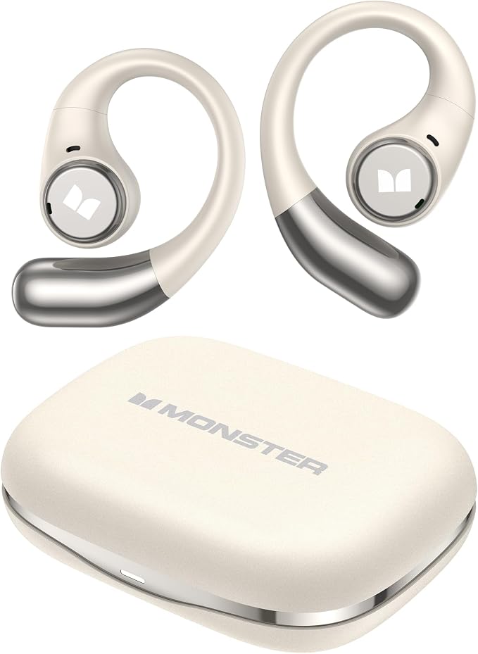Monster Open Ear AC336 Wireless Earbuds, Bluetooth 6.0 Clip-On Earbuds with HiFi Stereo,with ENC Clear Call, 21H Playtime, Fast Charge, Touch Control, IPX6 Waterproof Wireless Headphones for Party
