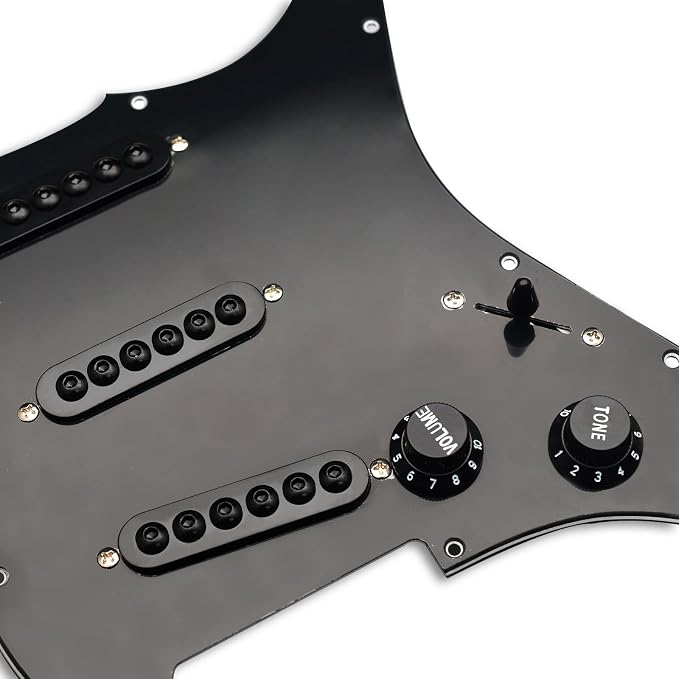 SAPHUE Prewired ST Pickguard Coil Pickups Adjustable Big Screws Loaded Electric Guitar Pickguard for Fender Strandard Straocaster Guitar Parts (SSS,Black)