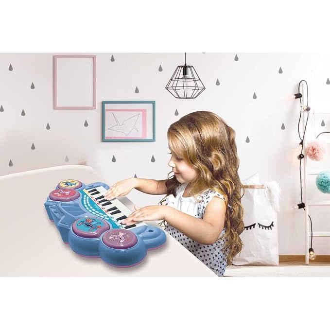 Lexibook, Stitch Electronic Keyboard with Seat and Microphone, 24 Light-Up Keys for Learning Music and Aux-in Cable, Blue, K707D