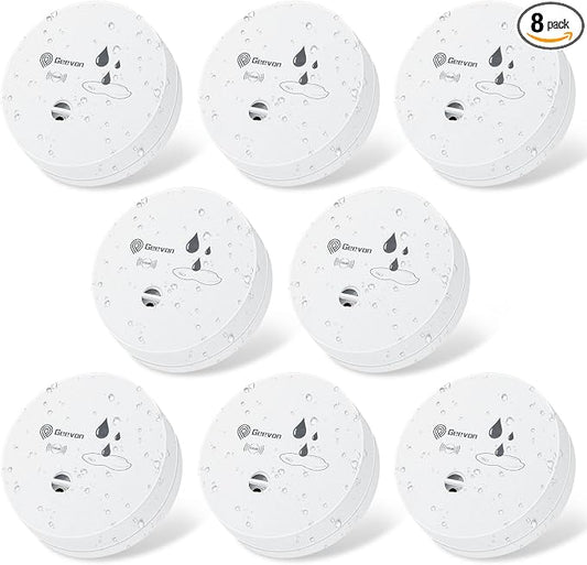 Geevon 8 Pack Water Leak Detectors, 100dB Water Sensor Alarms Flood Detector for Basements, Bathrooms, Laundry Rooms, Kitchens, Garages, and Attics, Water Alarms Battery-Operated (Battery Included)