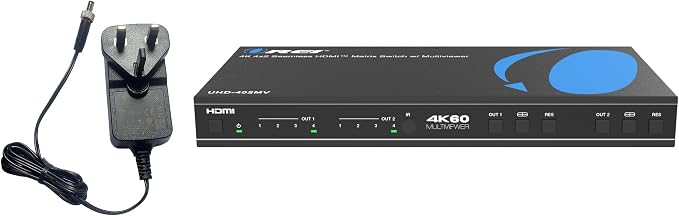 OREI 4K Multi HDMI Viewer Quad 4 in 2 Out, Matrix Switcher 4 Ports Seamless IR Remote Support 4K @ 60Hz 1080P for PS4/PC/DVD/Security Camera, HDMI Switch Optical Audio L/R Output - UHD-402MV