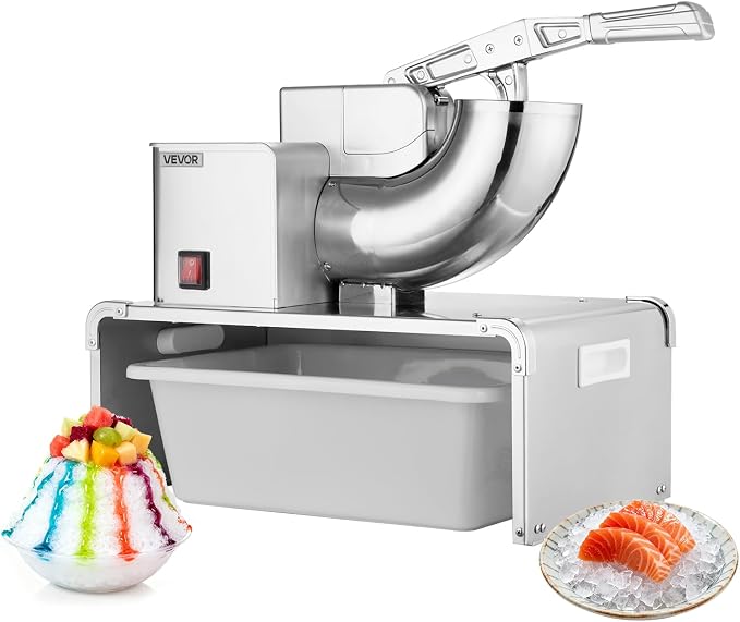 VEVOR Commercial Ice Shaver Machine, 661 LBS/H Electric Ice Crusher with Replaceable Container, 350W Premium Motor, 4 Blades, Shaved Snow Cone Machine Ice Maker for Dessert Shop Bar Party, Silver