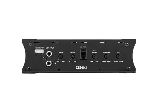 Car Audio Amplifier ZE500.1 1000W Monoblock Class D MOSFET Subwoofer Audio, 1-4 Ohm Stable, Low Pass Crossover, Mosfet Power Supply, Stereo
