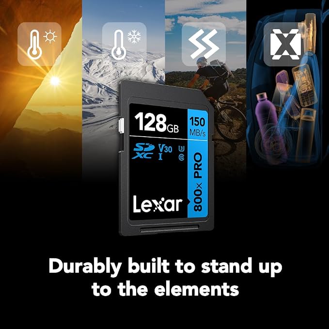 Lexar 128GB High-Performance 800x PRO SD Card, UHS-I, C10, U3, V30, 4K, Up to 150MB/s Read SDXC Memory Card, for Point-and-Shoot & Mid-Range DSLR Cameras, HD Camcorders (LSD0800P128G-BNNNU)