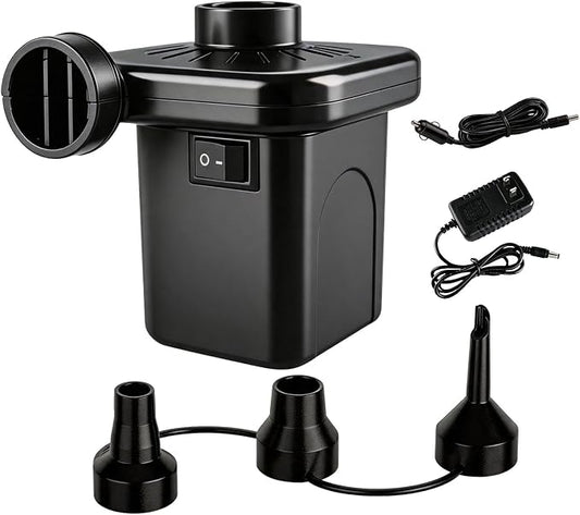 Electric Air Pump for Mattress, Pool Inflatable Pump with 3 Nozzles,Quick-Fill Inflator for Pool Floats, Air Beds,Swimming Ring – Compatible with 110V AC/12V DC Home and Car Adapter (S)