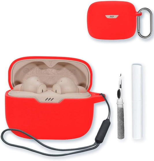 Case for JBL Tune 230NC TWS - True Wireless in-Ear Headphones,Soft Protective,BOVUGAC Silicone Case Cover with Keychain & Cleaning Kit & Lanyard for JBL Tune 230NC TWS Earbuds-Red