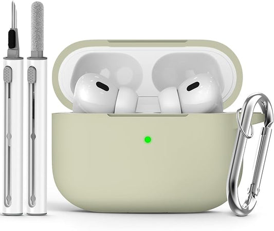 Ljusmicker for AirPods Pro Case Cover with Cleaner Kit,Soft Silicone Protective Cover for Apple AirPod Pro 2nd/1st Generation Cases for Women Men,AirPods Pro 2 Case Accessories with Keychain-Khaki