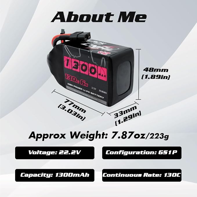 CNHL 1300mAh 130C 6s Lipo Battery 22.2V with XT60 Plug for FPV Drone Racing RC Quadcopter Helicopter Airplane(2 Packs)