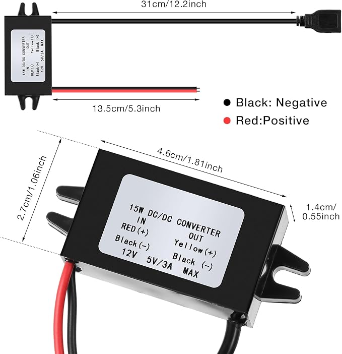Weewooday 30 Pieces 12v to 5v Dc Converter Buck Module USB Output Power Adapter Dc Car Power Converter Regulator