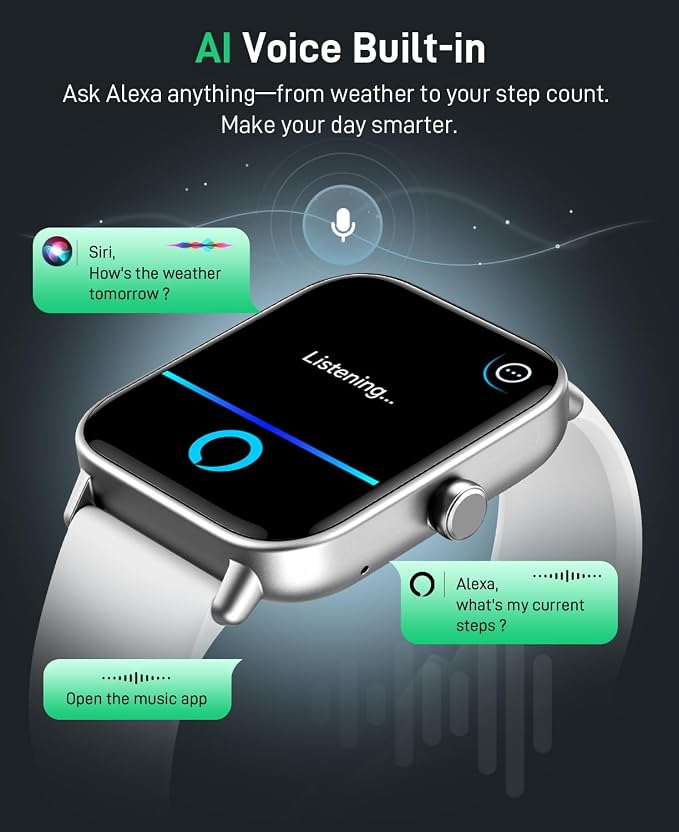 Hingso Smart Watch for Women Men, 1.85" Fitness Tracker for Android/iPhone | Bluetooth Call & Text Alert, Alexa Built-in, 24/7 Heart Rate/SpO2/Sleep/Cycles Monitor, 120+ Sports, IP68 Waterproof, 2 Bands