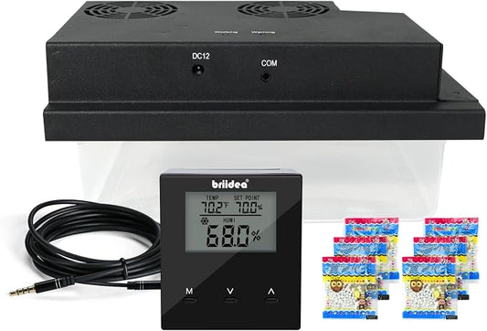 Briidea Electric Humidifier for 10–16 Cu. Ft. Cabinets, Adjustable 30%–80% RH, Accurate Temperature & Humidity Control, 12V Power Supply