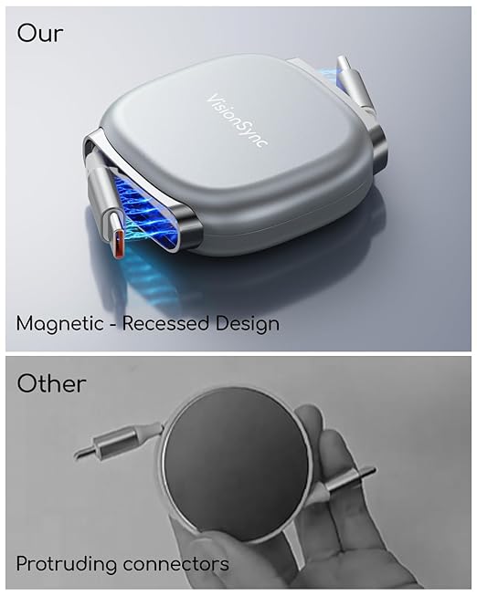 240W USB C to USB C Cable,PD 3.2 Retractable USB C Cable with Magnetic Slot for Travel,Car,5 Preset Length,Fast Charging for iPhone 17/16/15,iPad,MacBook,Galaxy S25/24,Grey,3.3ft,2pack