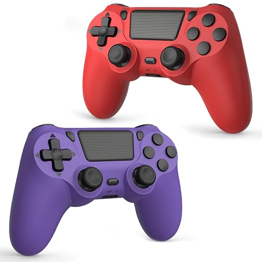 Wuthur 2 Pack Wireless Controller Compatible with PS4/Pro/Slim(Purple & Red)
