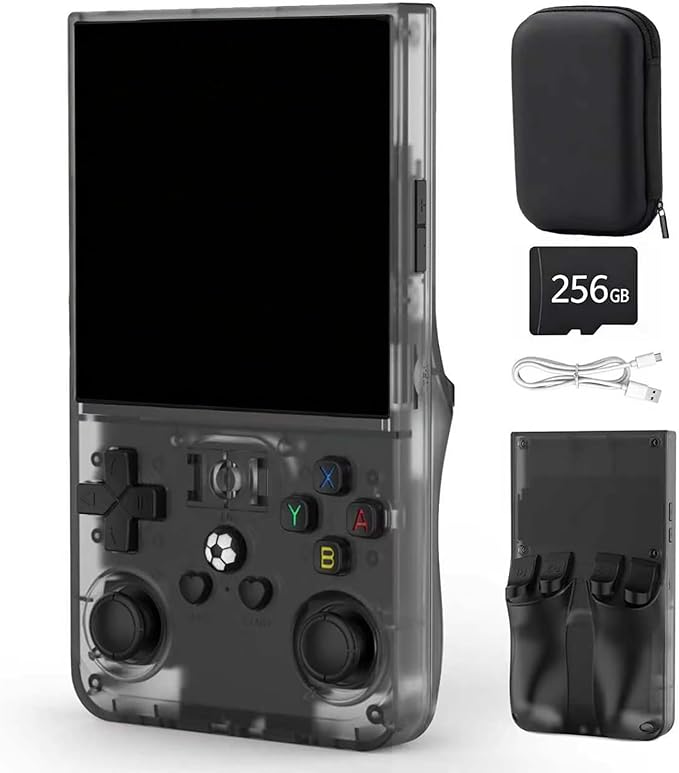 FHYRGF[40250 in 1] R36 MAX Handheld Game Console 4.0 inch IPS Screen Mini Retro Console 4000mAh Portable Pocket Arcade 45+ Mainstream Emulator 256g TF Card Transparent.(Grey)