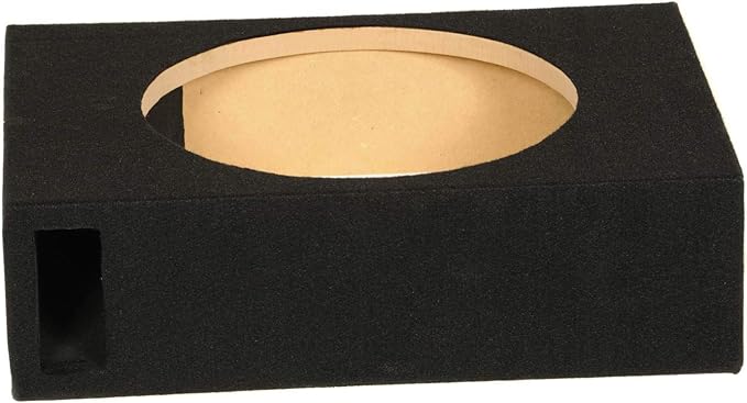 QPower Single 12-Inch Vented Shallow Subwoofer Box – Audio Box Enclosure with Black Carpet Exterior – Solid 5/8-Inch MDF Construction