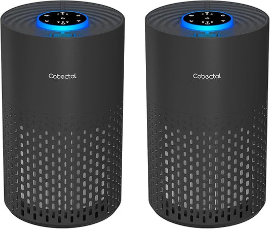 2 Pack Air Purifiers for Bedroom Home, Cobectal Air Cleaner with HEPA 3-in-1 Filter for Room up to 1050 ft², Sleep Mode & Aroma Function, Portable Air Purifiers for Office, Dorm, RVs, Black
