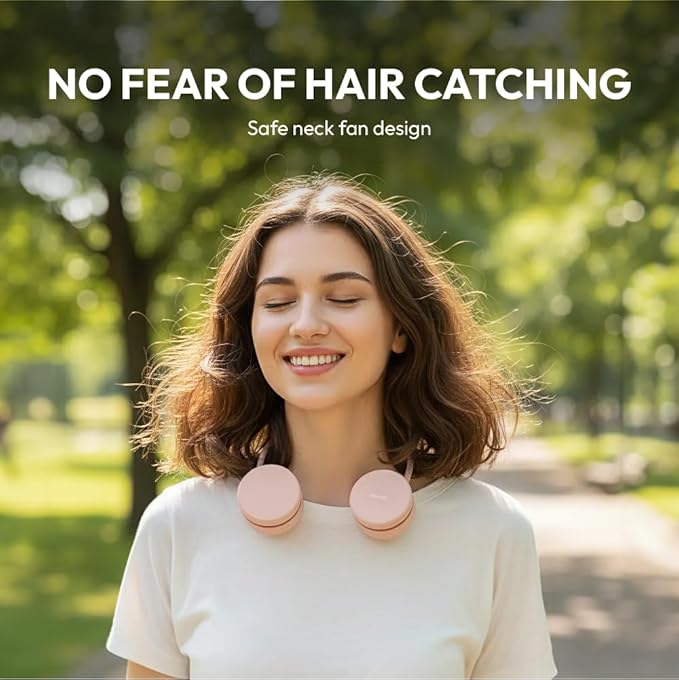 Portable Personal Neck Fan, Cooling Hands Free Bladeless Fan, Rechargeable Long Battery Life, 360° Airflow with 3 Speeds, Lightweight Collapsible Design, Low Noise with Strong Wind (Khaki)