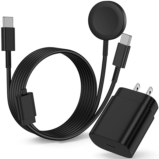 25W Samsung Watch Charger Fast Charging, 2 in 1 Samsung Galaxy Watch and Phone Charger Cable 3FT for Galaxy Watch 8/8 Classic/7/Ultra/6/6 Classic/5 Pro/5/4/3/Active2/FE & Galaxy S25/S24/S23/S22/21/20