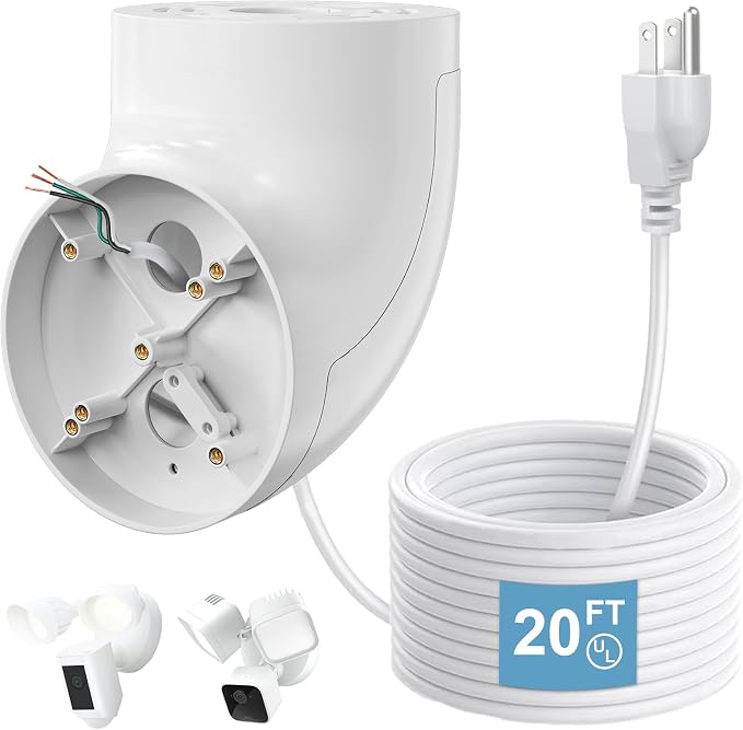Eave Mount with Power Cable for Ring Floodlight Cam Wired Plus/Pro, Ring Floodlight Cam Pro (2nd Gen) and Blink/Google Nest/Wyze/Roku Floodlight Camera Mounting Bracket with 20ft Charging Cable