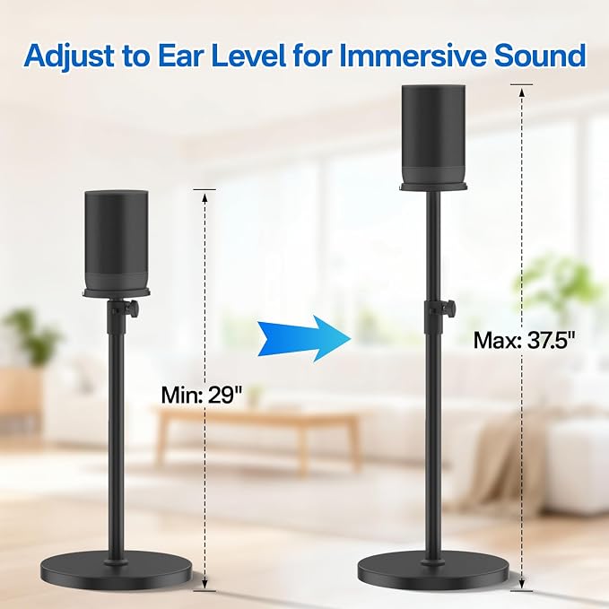 Height-Adjustable Speaker Stand for Sonos Move Stand, Heavy-Duty Floor Stand for Sonos Move & Move 2 with Concealed Power Cord Design, Easy Installation, Black