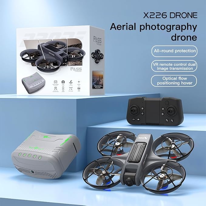 VR FPV Hobby Drone with VR Goggles, Optical Flow Positioning, Dual Batteries, One Key Takeoff/Landing, APP Control, Brushless Motor, Beginner-Friendly Quadcopter with Propeller Guards, Altitude Hold, Dual Cameras & LED Night Lights, a first-person view