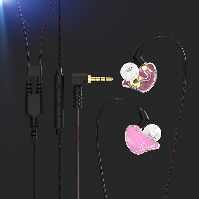 BASN Bmaster in Ear Monitor Headphones Triple Driver Earphones with Two Detachable MMCX Cable Fit in Ear Suitable for Audio Musician Drummer(Pink)