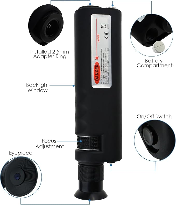 400x Handheld Fiber Optic Microscope Inspection Tool Portable Microscope Fiber Optic Tools Lighted Pocket Microscope LED Light Coaxial Illumination 2.5mm FC SC ST and 1.25mm LC Adapter