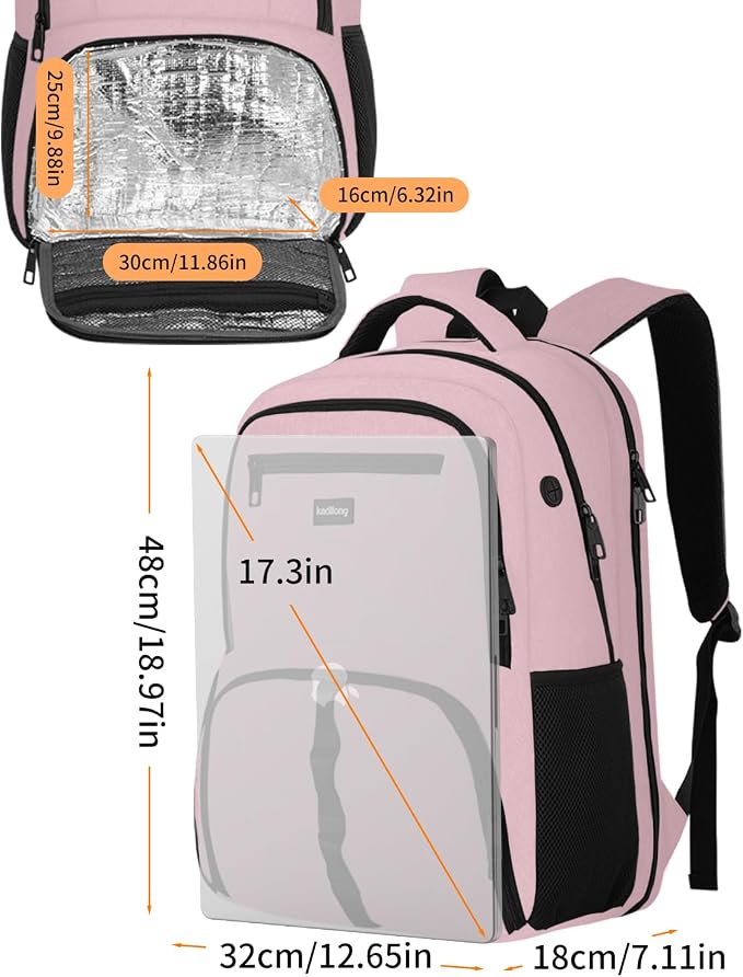 kadilong 17.3 Inch Laptop Backpack for Women Insulated Backpacks with Cooler Compartment,TSA Large Work Business Gym College School Bookbag Lunch Box for Teens Girls,Anti-Theft