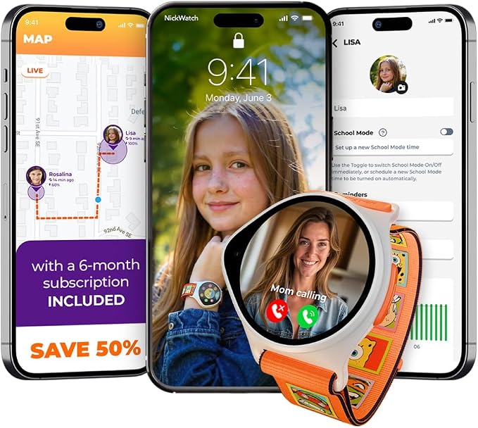 Kids Smart Watch with GPS Tracker Up to 24H Battery Work, SOS, & Parental Controls Smartwatch, Kid Phone Call and Text, Boys & Girls, 4G Smart Watch for Kids Requires Data Plan - First 6-Months Free