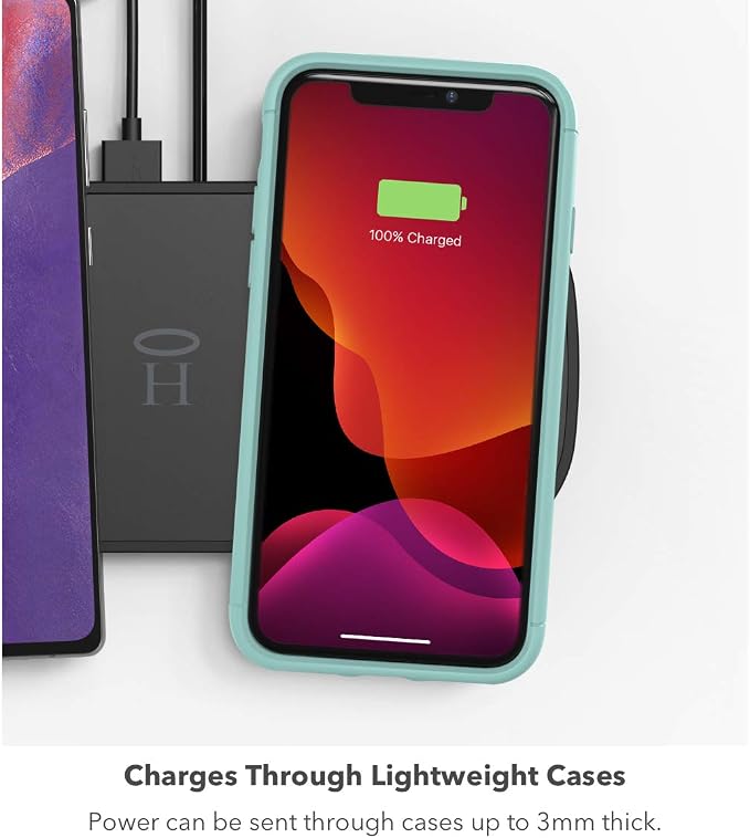 Halo Dual Wireless Charging Pad - Made for Apple Airpods, iPhone 12 Pro, 12 Pro Max, 12 Mini, iPhone 11, 11 Pro, 11 Pro Max and Samsung Other Qi-Enabled Devices - Moody Blue