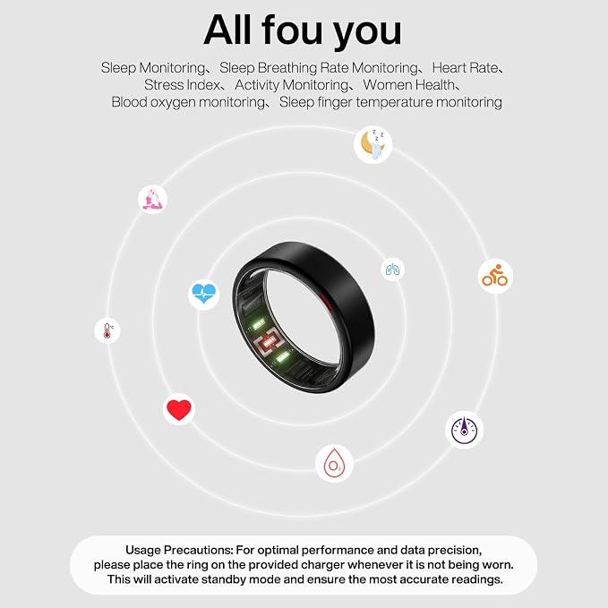 POBOVi Gen 2 Titanium Smart Ring for Women & Men, Sleep & Heart Rate Tracker, No Subscription, Size Before You Buy (Polished Black, 12)