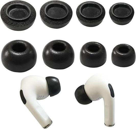 Memory Foam Ear Tips for AirPods Pro 2 & AirPods Pro, 4 Pairs XS/S/M/L Replacement Tips with Storage Case, Noise Isolating Comfort Fit, Black