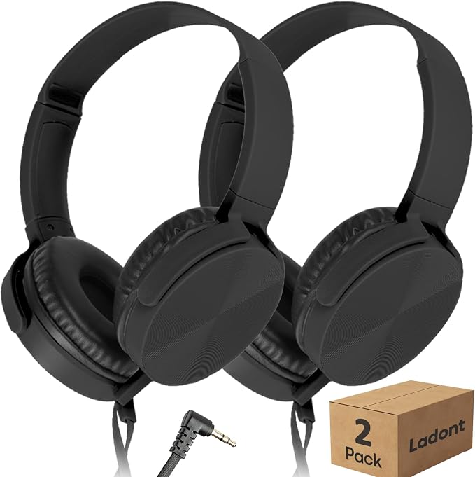 2 Pack Kids Headphones for School Classroom K-12, 3.5mm Jack, Swivel Foldable, Wired Headphones for Kids Children Boys Girls Toddler Teachers