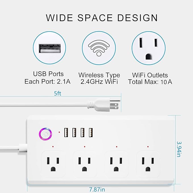 Smart Power Strip10A, WiFi Outlet, UseeLink Surge Protector, USB Power Outlet, Smart Extension Cord Compatible with Amazon Alexa and Google Assistant, Timing Control, Overload Protection