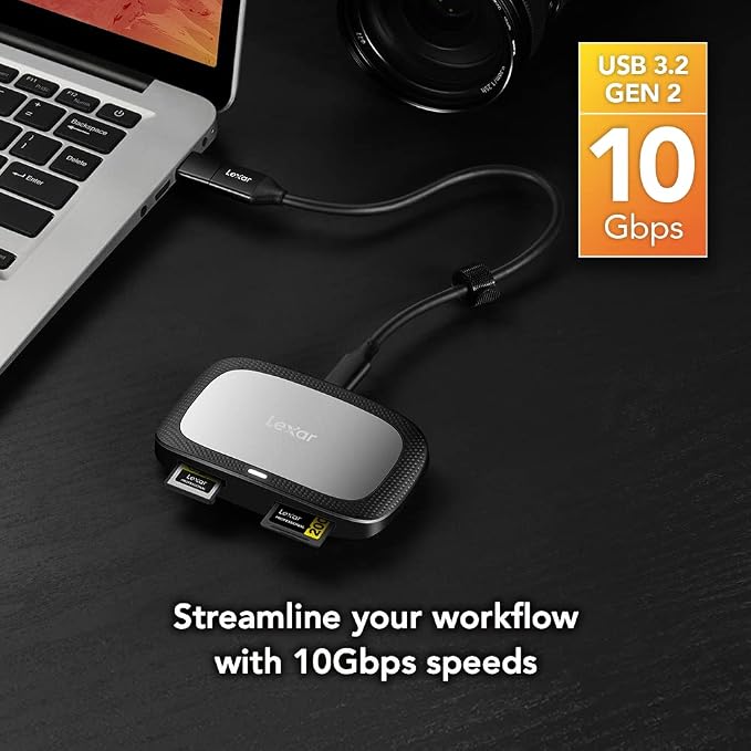 Lexar Professional CFexpress Type A / SD USB 3.2 Gen 2 Reader, Designed for CFexpress Type A and SD UHS-II Cards, High-Speed USB 10Gbps Transfer Speeds (LRW530U-RNBNG)