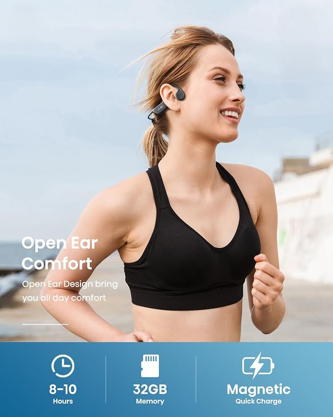 SAMVEK Swimming Headphones Underwater, IP68 Waterproof Bone Conduction Headphones for Swimming, Open Ear Bluetooth 5.4 Earbuds with MP3 Mode 32GB Memory, 8 Hours Playtime for Cycling, Running